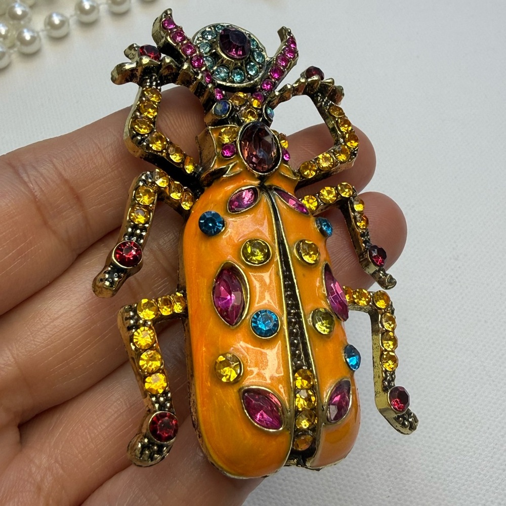 Colorful Beetle Brooch with Gem Accents - Picture 4 of 10